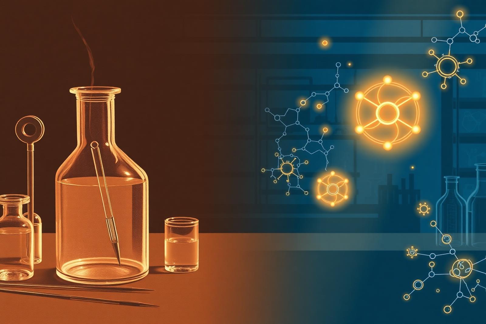 Ilustração editorial sobre Marie Curie, ciência nuclear e pesquisa contra o câncer.